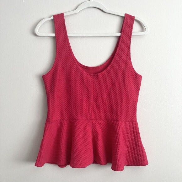 Ganni Anthropologie Textured Sleeveless Pink Peplum Tank Size Large Scoop Neck - Picture 6 of 10